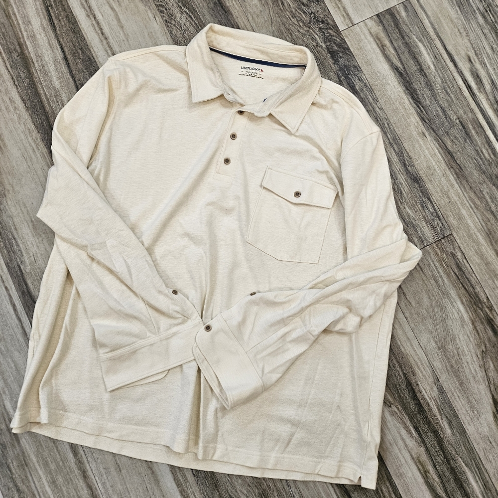 Cream Long Sleeve Polo Shirt